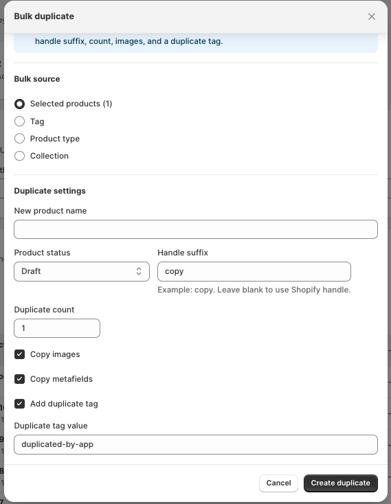 Duplicate Product Modal